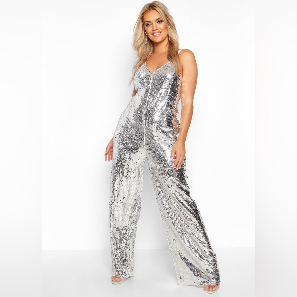 NWT Strappy Sequin Wide Leg Jumpsuit